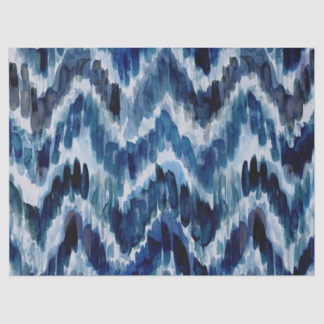 Papel De Seda Aguarela Chevron azul Ikat (Frente )