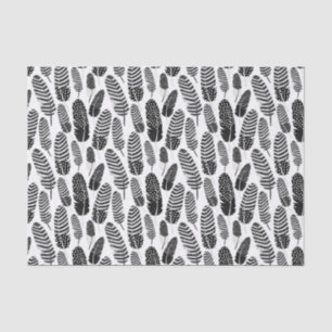 Papel De Seda Aguarela do teste padrão da pena de Boho preto e