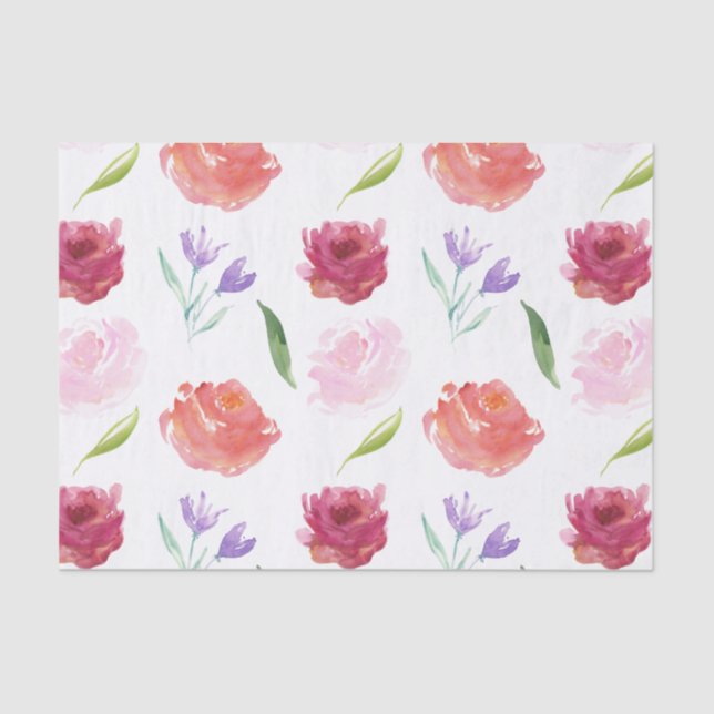 Papel De Seda Aguarela dos rosas floral (Frente )