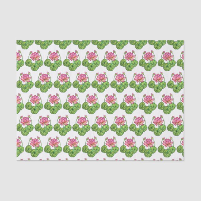 Papel De Seda Aguarela Lotus cor-de-rosa com botões & folhas (Frente )