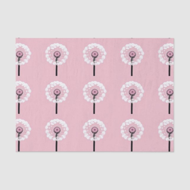 Papel De Seda AI Art White Dandelions Rosa Tema (Frente )
