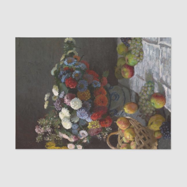 Papel De Seda "Ainda a vida com flores e Frutas" de Claude Monet (Frente )