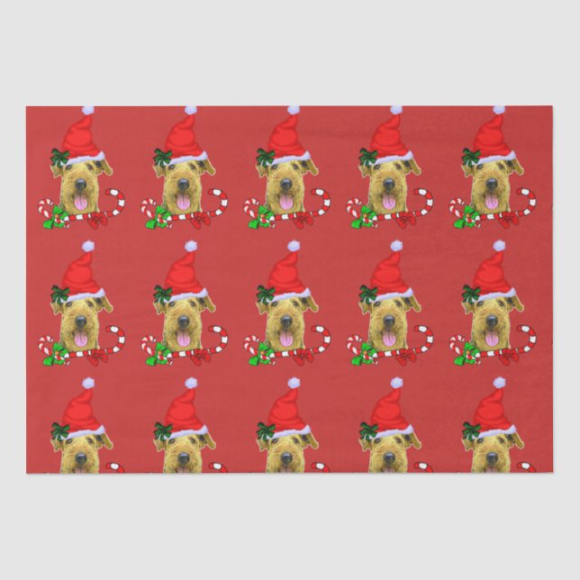 Papel De Seda Airedale Terrier Santa Hat Natal (Frente )