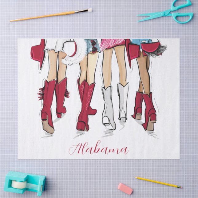 Papel De Seda Alabama Damas Fashion Crimson Cowboy Boots Hats (Arte )