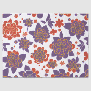 Papel De Seda Alaranjado Atômico e Meio século Retro Roxo Floral