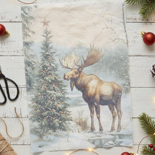 Papel De Seda Alce Vintage Natal Inverno