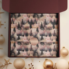 Papel De Seda Aldeia de Natal Elegante, Rosa e Negro