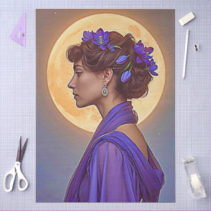 Papel De Seda Alegoria da Primavera - mulher com flores roxas