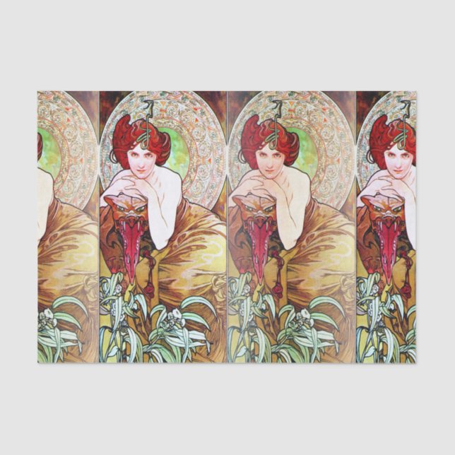 Papel De Seda Alfons Mucha 1900 as pedras preciosas esmeraldas (Frente )