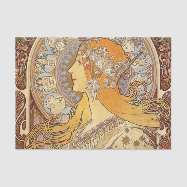 Papel De Seda Alfonse Mucha Zodiac Art Nouveau Mulher (Frente )