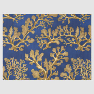 Papel De Seda Alga Dourada em Azul Profundo