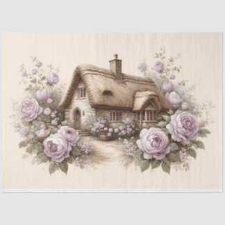 Papel De Seda Algodão com Decoupage de Aquarela de Rosas Roxos