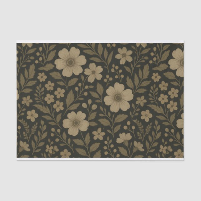 Papel De Seda Algodão Floral Escuro Aquarela (Frente )