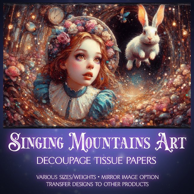 Papel De Seda Alice and Rabbit Whimsical Whirlwind Decoupage (Criador carregado)