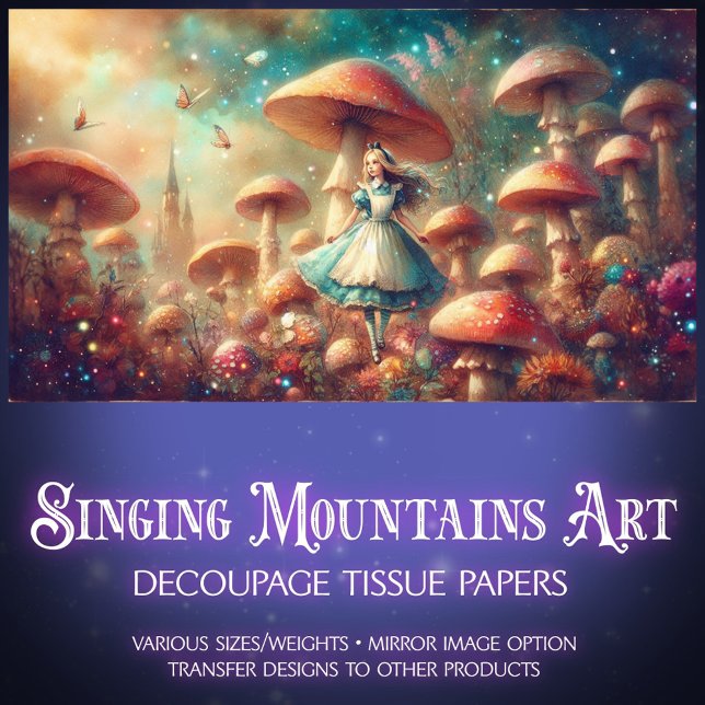 Papel De Seda Alice and Whimsical Mushrooms Wonderland Decoupage (Criador carregado)