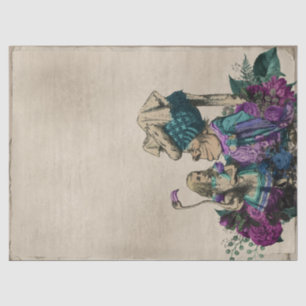 Papel De Seda Alice Floral Roxa na Terra das Maravilhas com Duqu