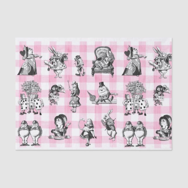 Papel De Seda Alice In Wonderland, Gingham rosa e branco (Frente )