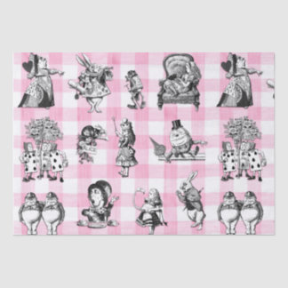Papel De Seda Alice In Wonderland, Gingham rosa e branco