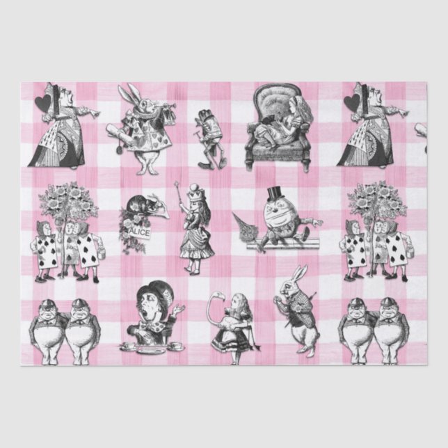 Papel De Seda Alice In Wonderland, Gingham rosa e branco (Frente )