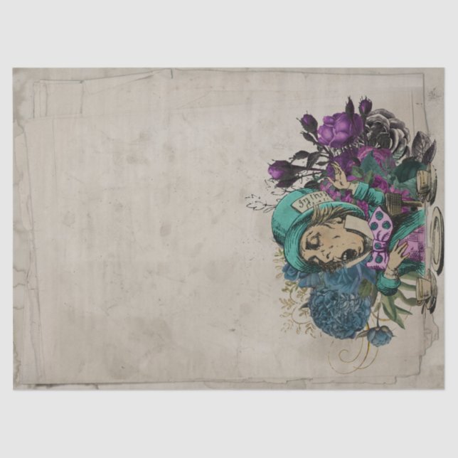 Papel De Seda Alice Maciça Turquesa Mortal na Terra das Maravilh (Frente )