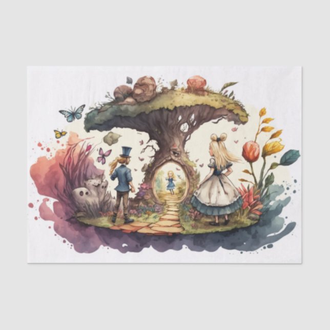 Papel De Seda Alice No País das Maravilhas Da Decoupage Da Aquar (Frente )