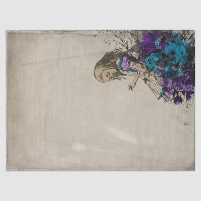 Papel De Seda Alice no País das Maravilhas da Nuvem Floral Roxa (Frente )