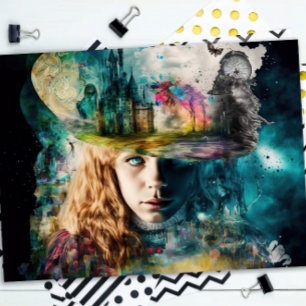 Papel De Seda Alice no País das Maravilhas   Relógio e linha tel