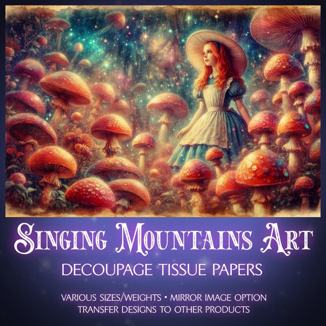 Papel De Seda Alice's Mushroom Forest Adventure Decoupage (Criador carregado)