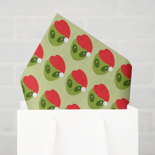 Papel De Seda Alienígena Verde em Santa Hat (Sacola de presentes)
