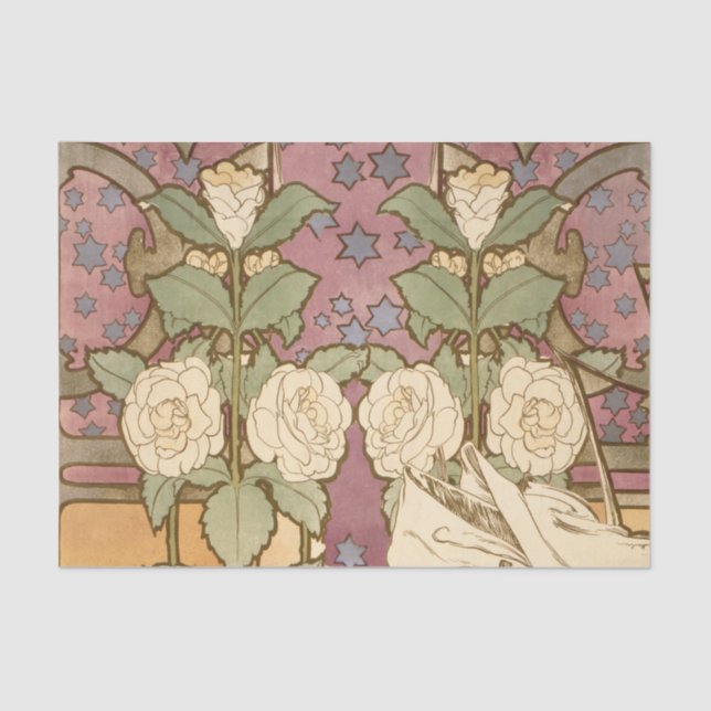 Papel De Seda Alphonse Mucha Elegant Art Nouveau Stars Camellia  (Frente )