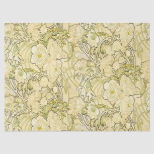 Papel De Seda Alphonse Mucha Peonias Padrão Floral Art Nouveau