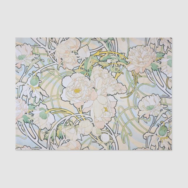 Papel De Seda Alphonse Mucha Peonies (Frente )