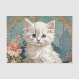 Papel De Seda Alphonse Mucha Style White Cat