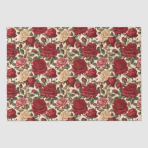 Papel De Seda Aluring Red & White Roses - Padrão Floral Chic