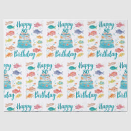 Papel De Seda Amante da Pesca Aniversário de 80 anos Aquarela