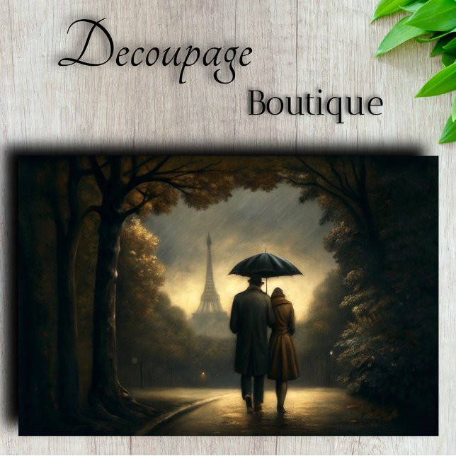 Papel De Seda Amantes de Paris na Chuva Decoupage (Romantic Paris Rain Walk Decoupage Tissue Paper)