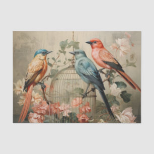 Papel De Seda Amantes de pássaros de flores brancas