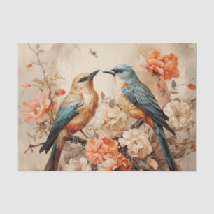 Papel De Seda Amantes de pássaros de flores brancas