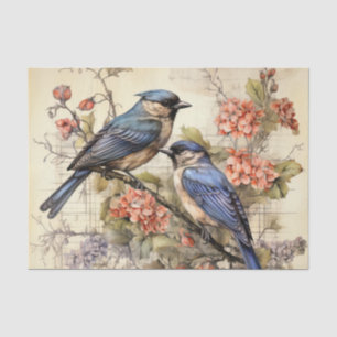 Papel De Seda Amantes de pássaros de flores brancas