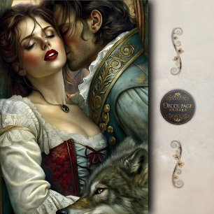 Papel De Seda Amantes Românticos Lobo Guardião Decoupagem
