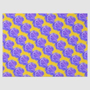 Papel De Seda Amarelo Azul Naval Padrões Florais Flores Rosas