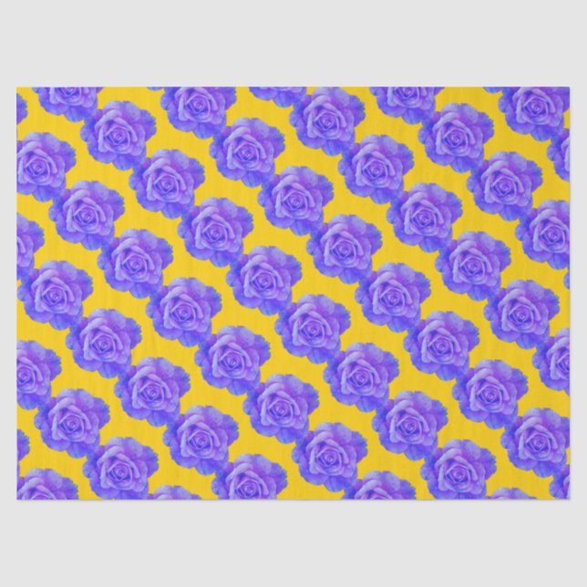 Papel De Seda Amarelo Azul Naval Padrões Florais Flores Rosas (Frente )