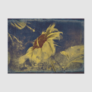 Papel De Seda Amarelo de Girassol Azul Desenho Arte Vintage Anti
