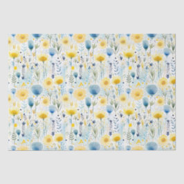 Papel De Seda Amarelo Floral e Azul, Cor de Água Brilhante