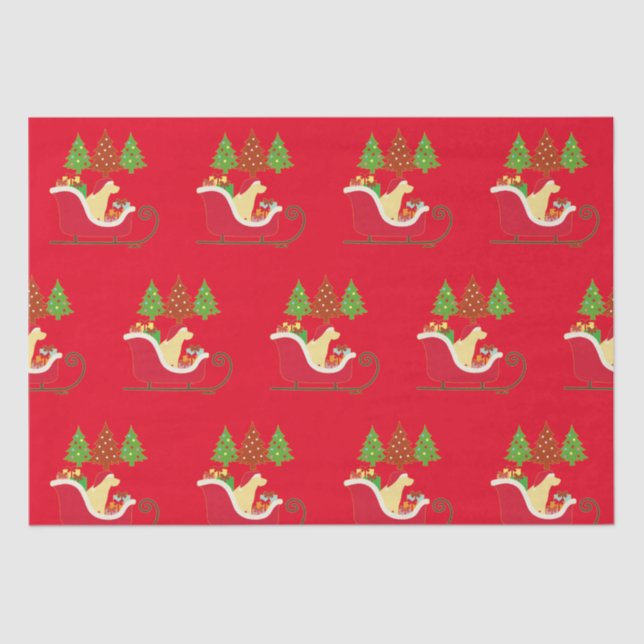 Papel De Seda Amarelo Labrador Silhouette Christmas Sleigh Red (Frente )