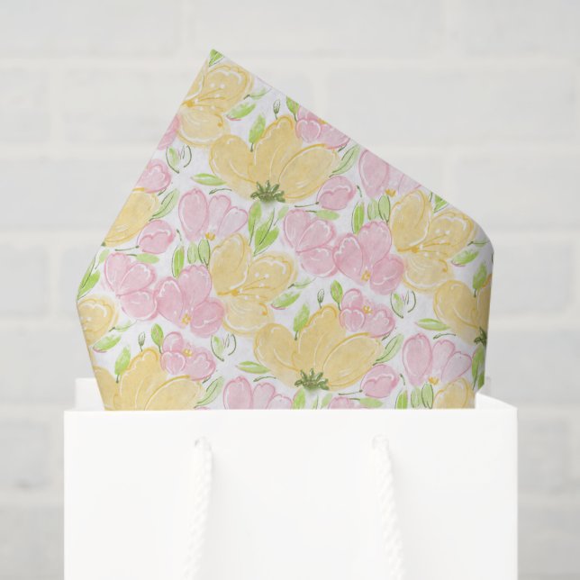 Papel De Seda Amarelo Rosa Floral (Sacola de presentes)