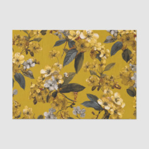 Papel De Seda Amarelo Rústico Botânico Ousado Vintage Boho Flora
