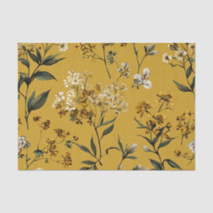 Papel De Seda Amarelo Rústico Botânico Ousado Vintage Boho Flora