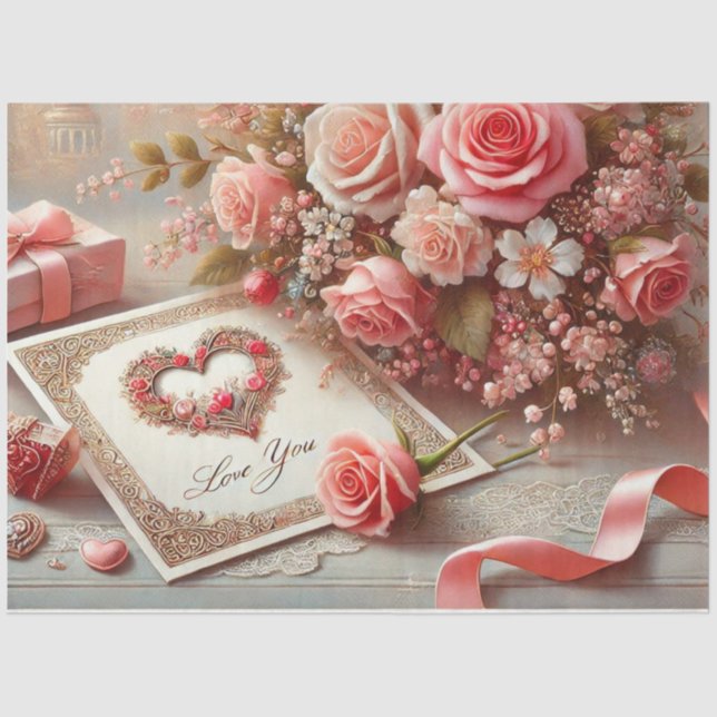 Papel De Seda Ame Sua Dissociação De Rosas Rosa (Frente )