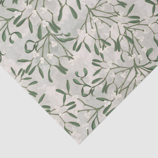 Papel De Seda Ameixa de Natal Verde e Branco Botânico